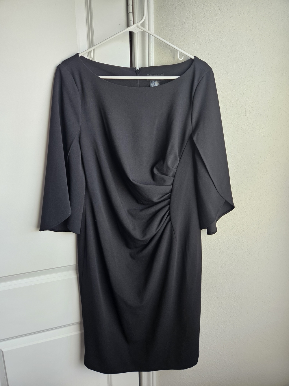 DKNY Black Draped Sheath Dress with Flutter Sleeves